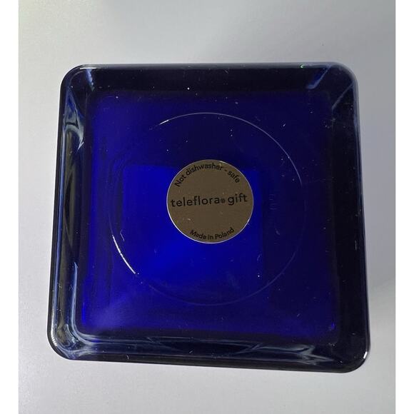 Teleflora Buffalo Bills Blue‎ Square Cased Glass Vase / Planter ~ Made in Poland - Picture 5 of 7